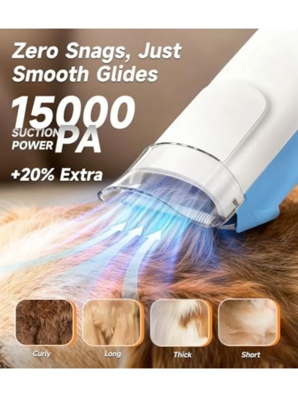Dog Grooming Vacuum Kit with 15000Pa Suction, Shedding Brush & 2L Capacity